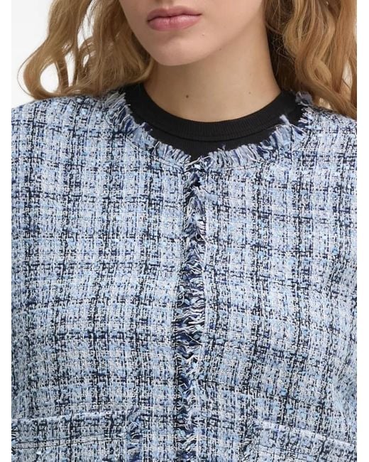 DKNY Blue Tweed Frayed-Edge Jacket