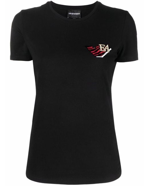 Emporio Armani Embroidered Tiger-stripe Logo T-shirt in Black - Lyst