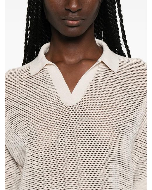 Peserico White Open-Knit Short-Sleeve T-Shirt
