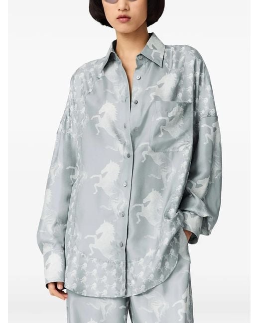 Stella McCartney Blue Horse-Print Silk Shirt