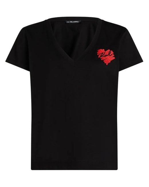Karl Lagerfeld Black K/Heart Cotton T-Shirt