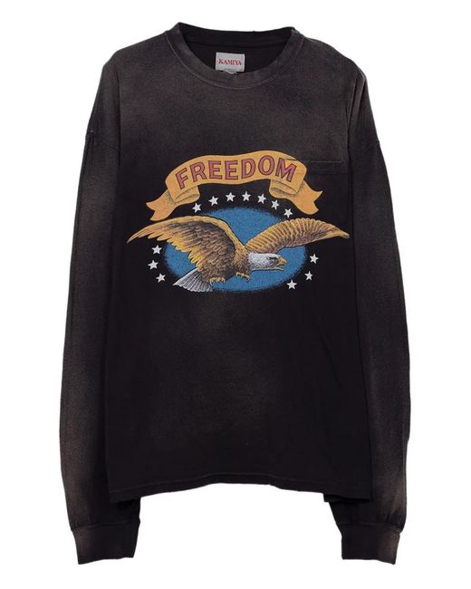 KAMIYA Black Eagle-Graphic Long-Sleeved Sweatshirt for men