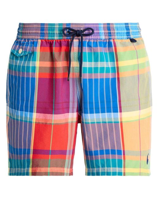 Polo Ralph Lauren Blue Check-pattern Swim Shorts for men