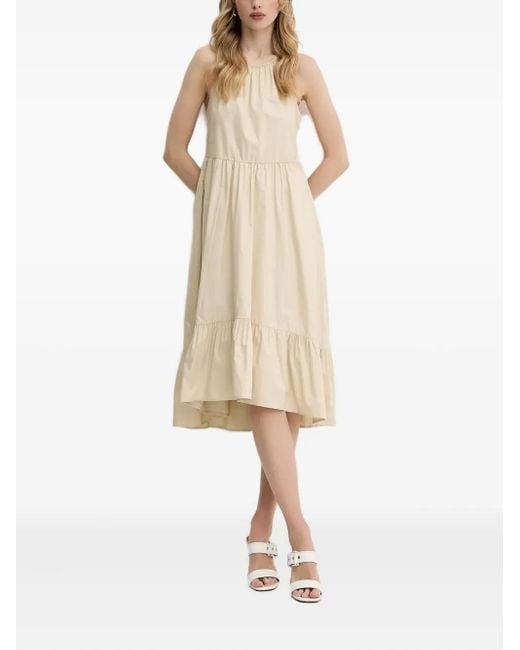 ARMANI EXCHANGE Natural Halter-Neck Tiered Midi Dress