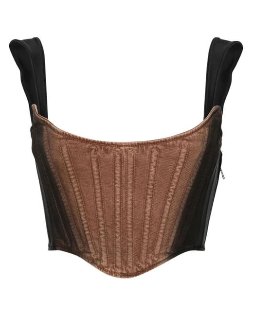 Mugler Brown Denim Cropped Corset
