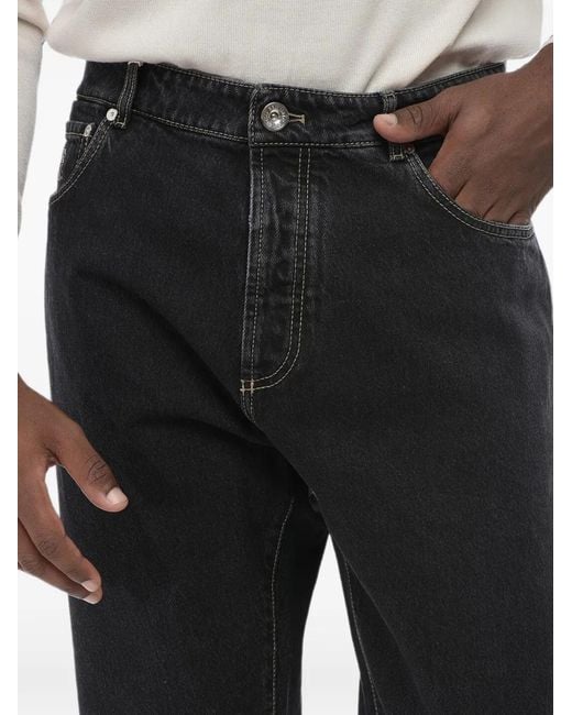 Brunello Cucinelli Black Logo-Patch Straight Jeans for men