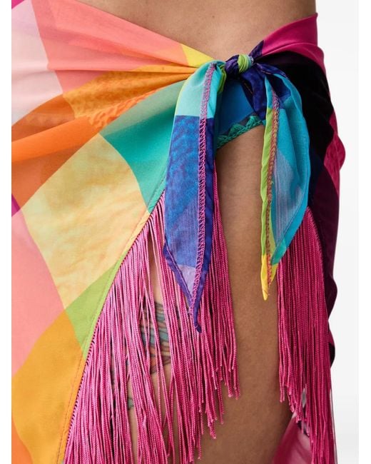 Kurt Geiger Red Fringe-Trim Checked Sarong