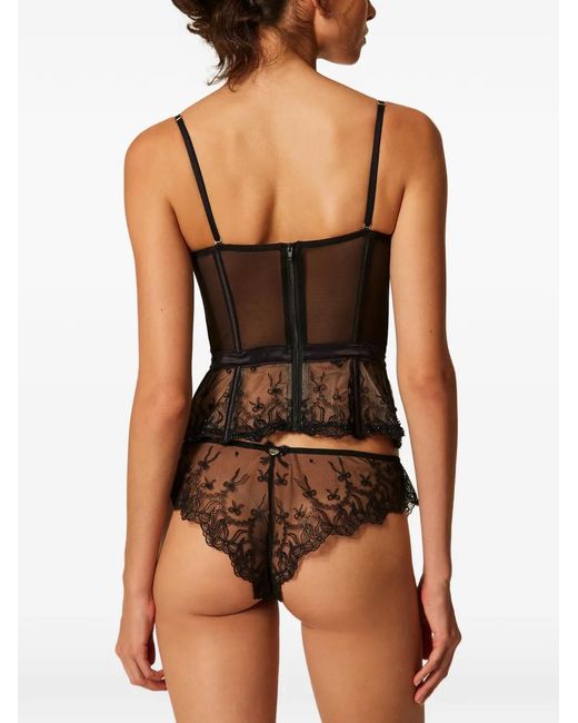 Twinset Gray Embroidered-Tulle Brazilian Briefs With Bows