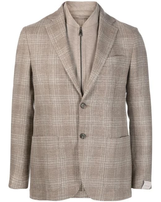 Corneliani Brown Tonal Plaid Single-Breasted Blazer for men