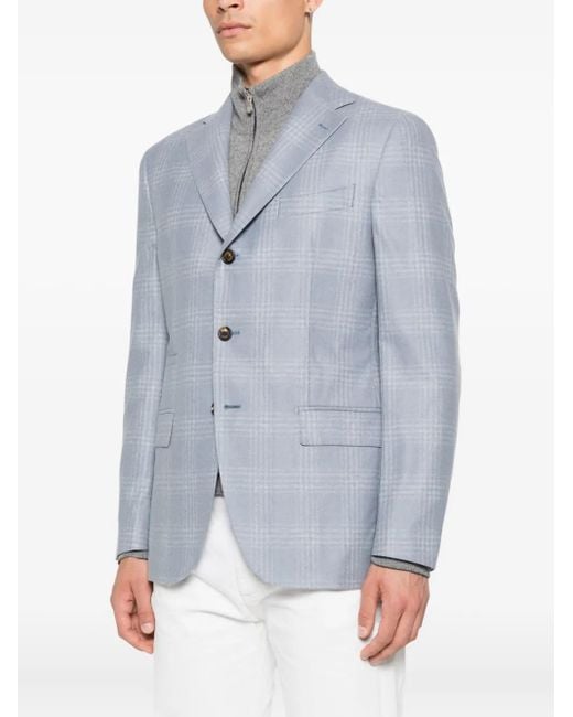 Eleventy Blue Checked Single-Breasted Blazer for men