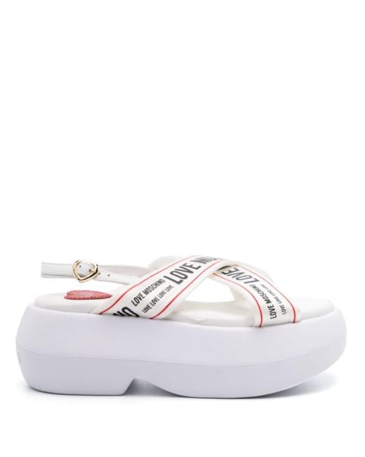 Love Moschino White Sling Back Platform Sandals
