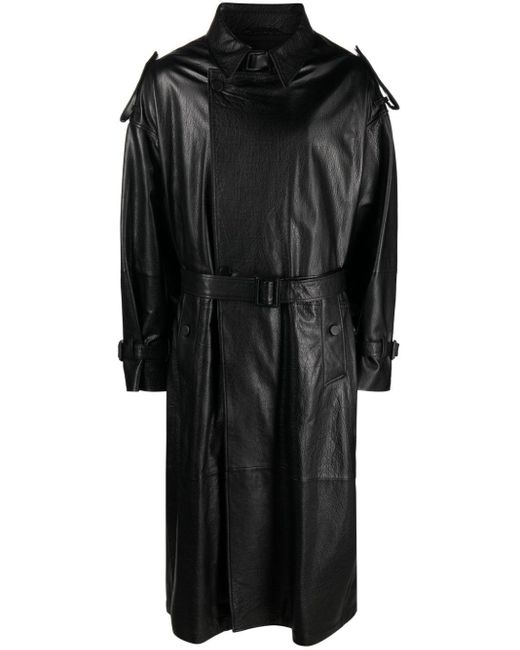 Emporio Armani Black Notched-lapels Leather Trench Coat for men