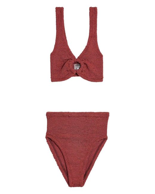 Hunza G Red Nadine Seersucker Bikini Set