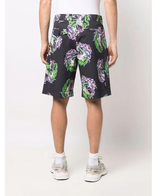 MSGM Black Graphic-Print Straight-Leg Shorts for men