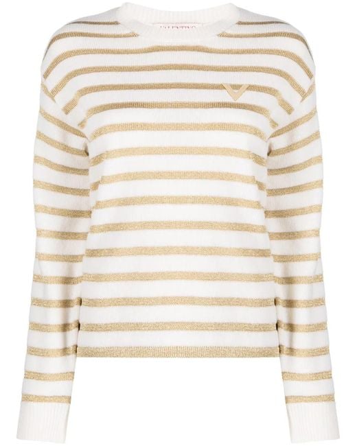 Valentino Garavani Natural Striped Logo-Plaque Jumper
