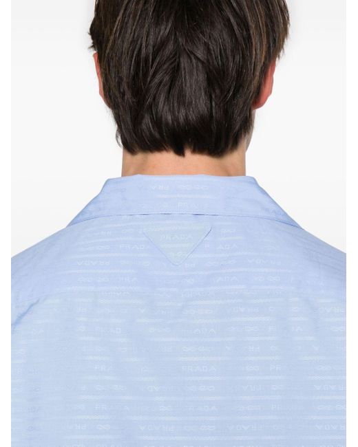 Prada Blue Jacquard-logo Cotton Shirt for men