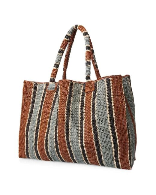 Gabriele Frantzen Brown Striped Crocheted Tote Bag