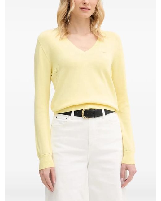 Lacoste Yellow Logo-Patch V-Neck Sweater