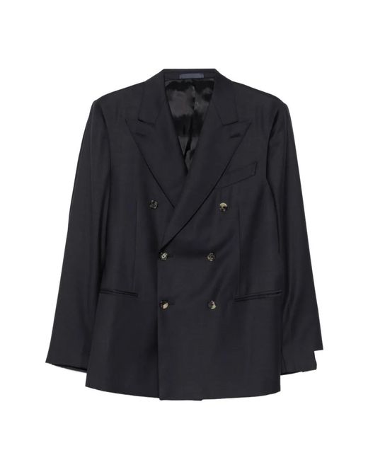 Caruso Blue Double-Breasted Peak-Lapels Jacket for men