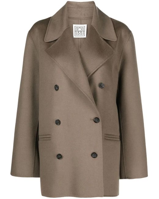 Totême  Brown Double-Breasted Wool Coat