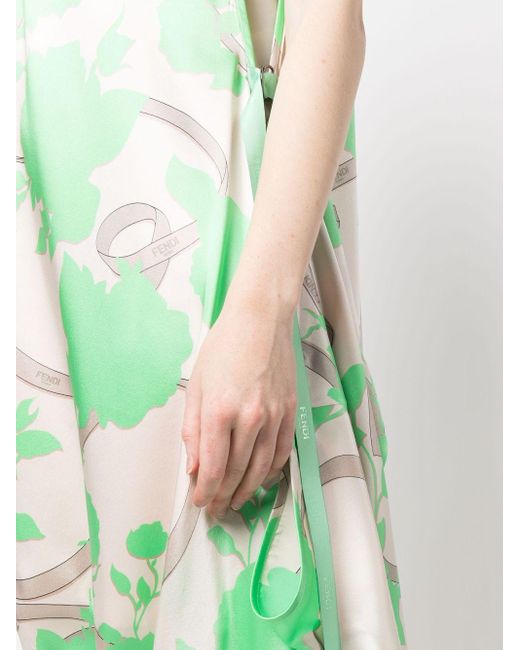 Robe drapée en soie à fleurs Fendi en coloris Green