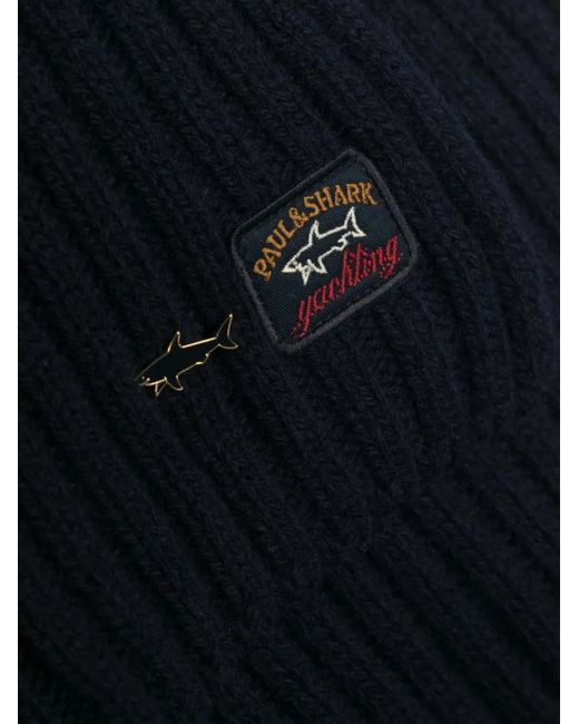 Paul & Shark Blue Logo-Patch Knit Scarf for men