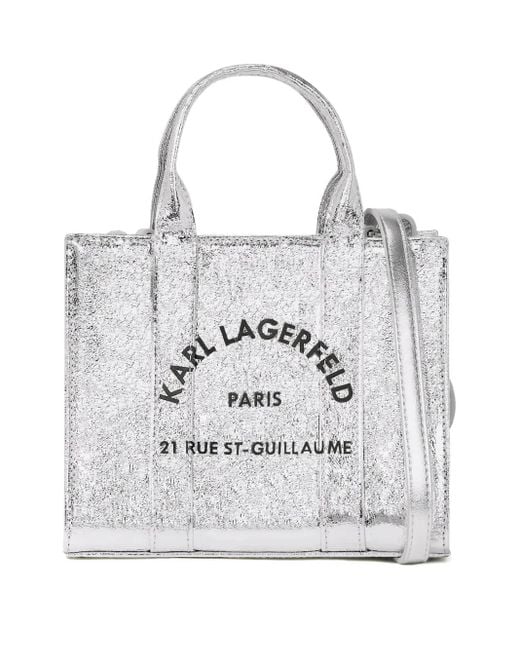 Karl Lagerfeld White Mini Shiny Tote Bag
