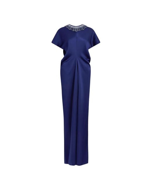 Jenny Packham Blue Novak Embellished-Collar Maxi Dress