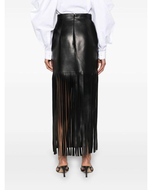 Alexander McQueen Black Fringed Leather Maxi Skirt - Women's - Lambskin