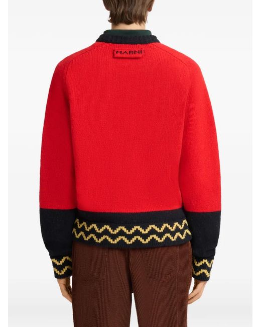 Marni Red Geometric-Intarsia Sweater for men