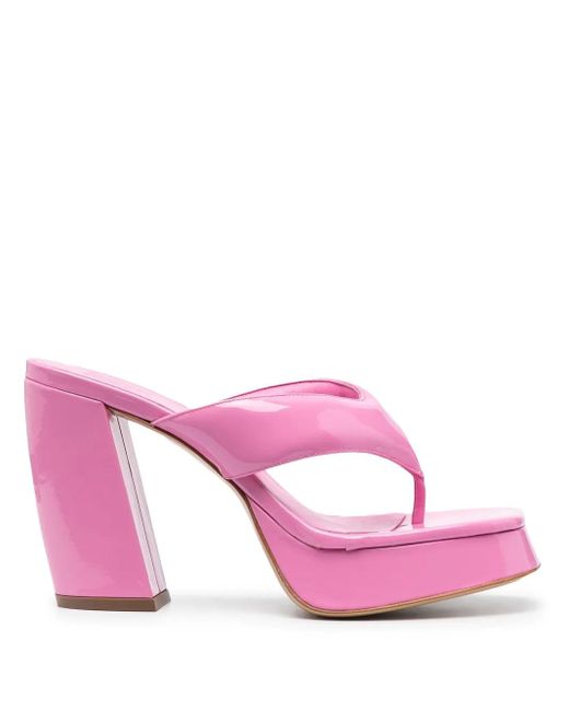 Gia Borghini Pink Glossy Finish Square Toe Sandals