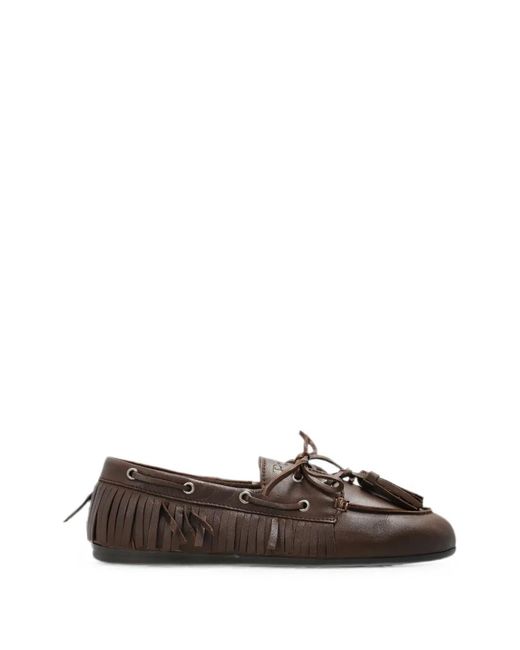 POSA Brown Fringe-Trim Ballet Flats