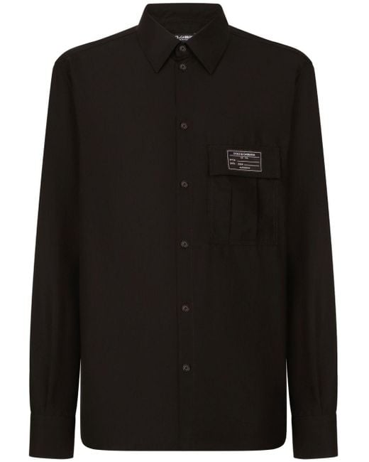 Dolce & Gabbana Black Logo-patch Cotton Shirt for men