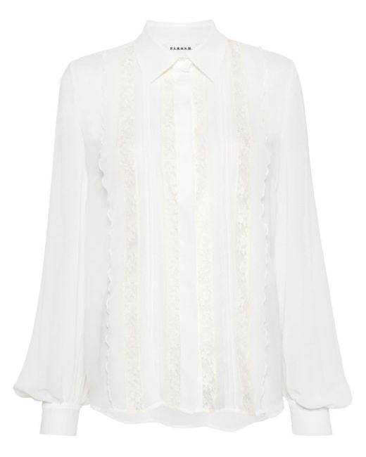 P.A.R.O.S.H. White Lace-panelling Chiffon Shirt