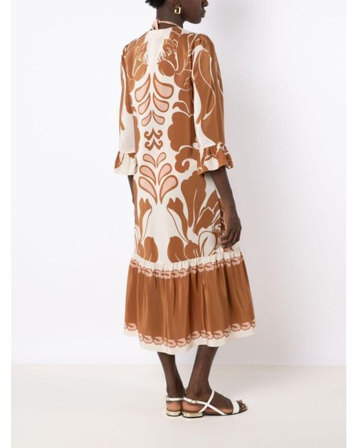 Adriana Degreas Brown Graphic-print Silk Dress