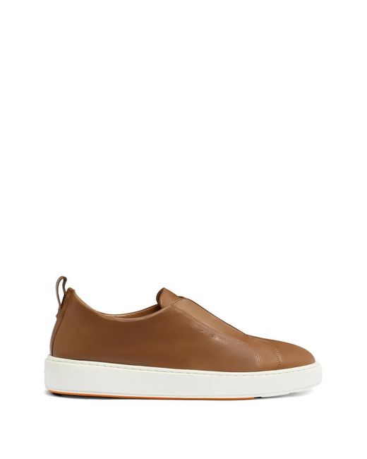 Santoni Brown Baskets En Cuir À Design À Enfiler for men