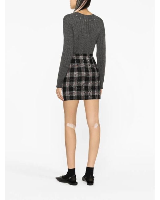 Alessandra Rich Gray Stud-Embellished Ribbed-Knit Jumper