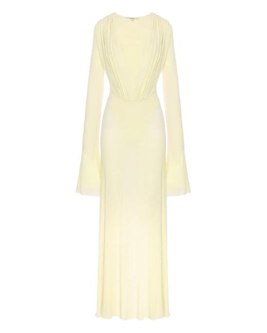MANURI White Suki Long-Sleeve Draped Dress