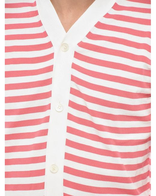 Comme des Garçons Red Striped V-Neck Cardigan for men