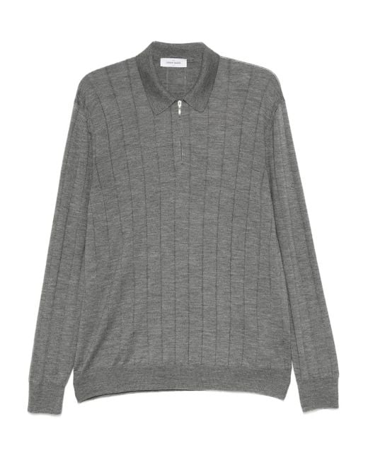 Gran Sasso Gray Ribbed Zip-Neck Polo Shirt for men