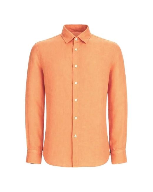120% Lino Orange Button-Down Long-Sleeve Shirt for men