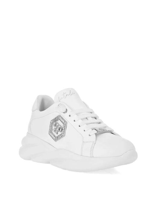 Philipp Plein White Crystal-Embellished Platform Sneakers