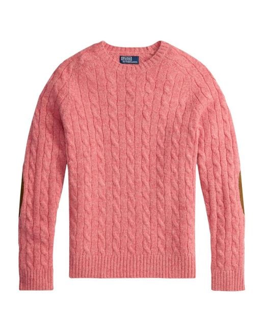 メンズ Polo Ralph Lauren エルボーパッチ ケーブルニットセーター Pink