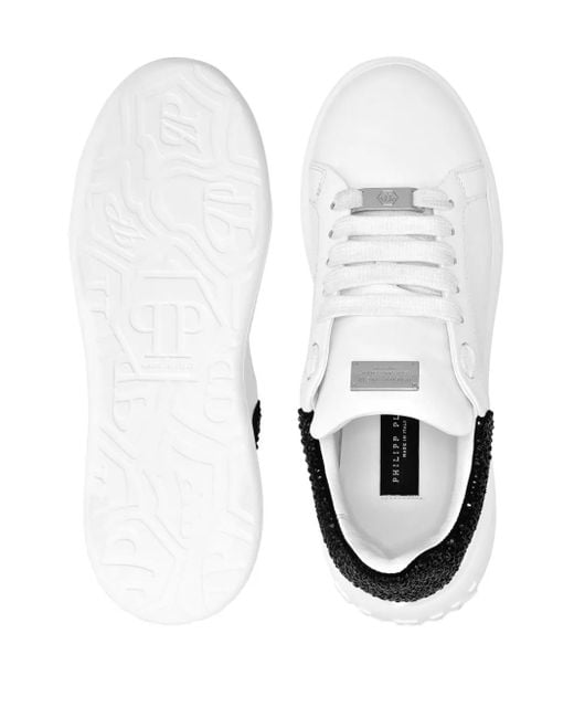 Philipp Plein White Mix Strass Crystal-Embellished Platform Sneakers