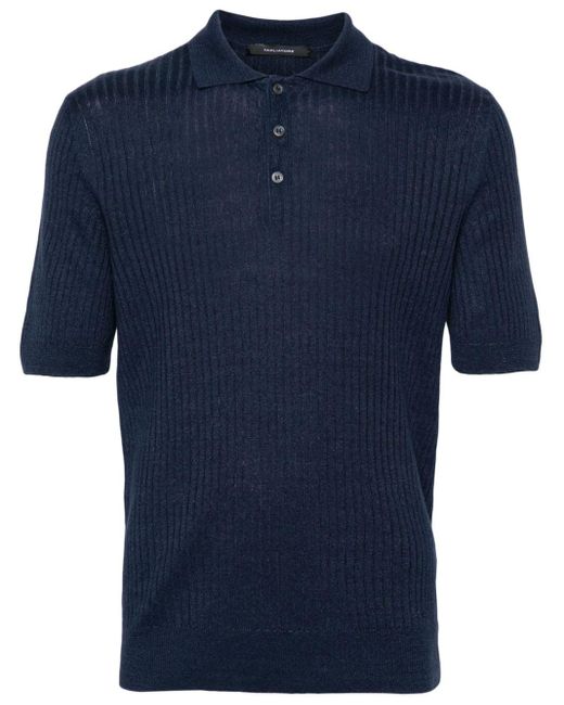 Tagliatore Blue Ribbed-knit Polo Shirt for men