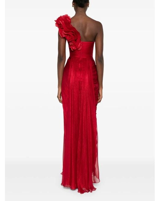 IRIS SERBAN Red Haziel Rose-Embellished Silk Dress
