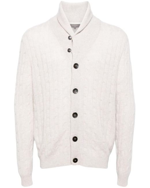 N.Peal Cashmere White Garrick Cable-knit Cardigan for men
