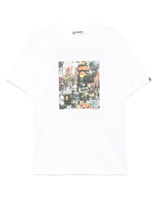 A Bathing Ape White Bape Flyer-Printed T-Shirt for men