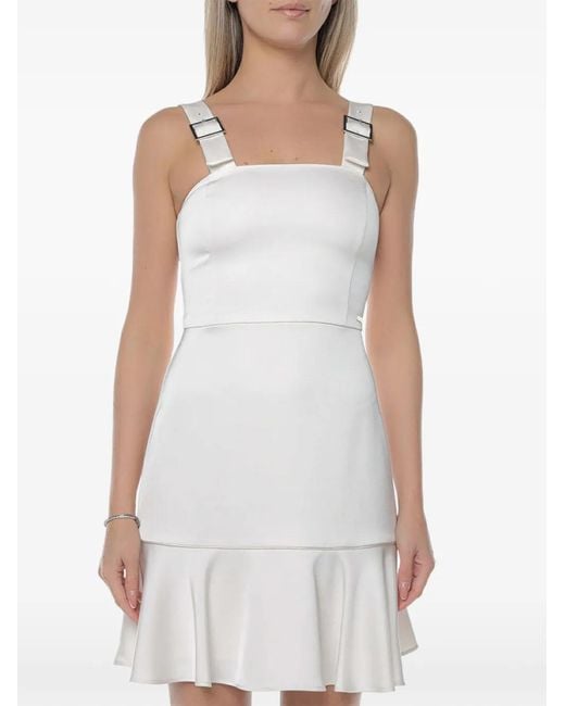 ARMANI EXCHANGE White Buckle-Strap Ruffled Dress