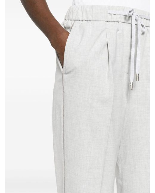 Peserico White Bead-detail Chambray Trousers